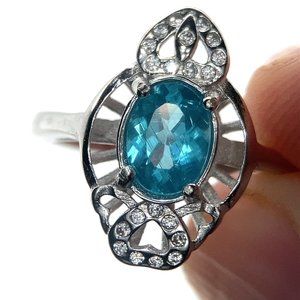 Paraiba Blue Apatite 1.25ct Platinum Finish Solid 925 Sterling Silver Ring